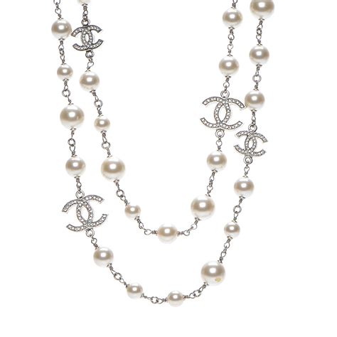 chanel cc crystal silver tone pendant necklace|chanel pearl long strand necklaces.